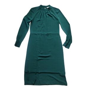 H&M Elegant Green Mock Neck Long Sleeve And Split Dress S6
